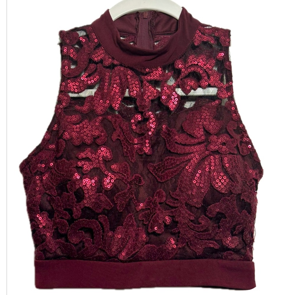 Sparkling Elegance Speechless Burgundy Lace Sequin‎ Crop Top Size Adult 0 Dance